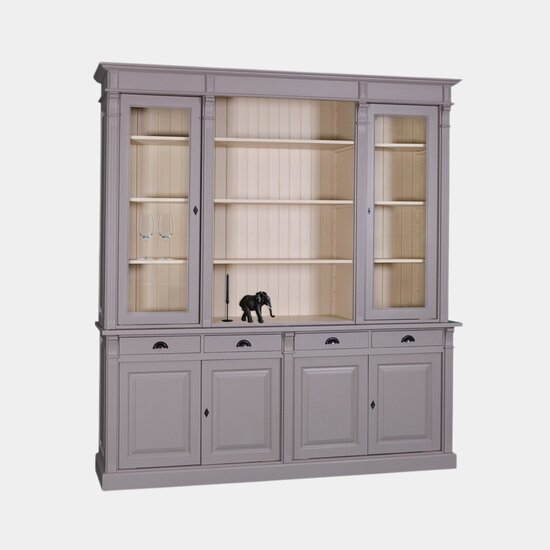 123kast  Buffetkast Brugge - 225x50x240H - boekenkast / buffetkast - met vitrine deuren - met verstelbare planken - landelijke afwerking - 4 soft close lades