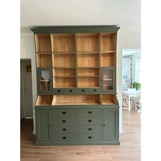 123kast  Buffetkast Corfu - 200x40x240H cm - houten grenen binnenkant - 12 soft close lades - 2 vitrine deuren - 2 dichte deuren - open vakken