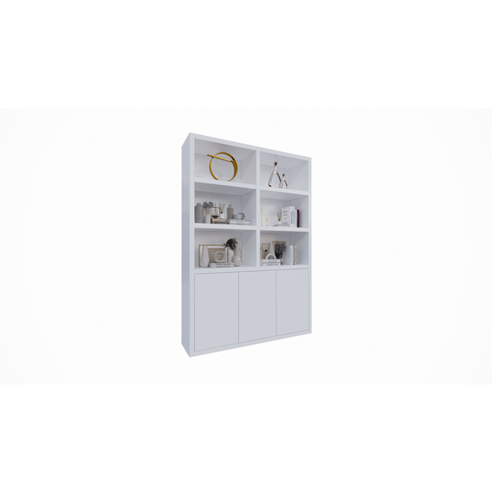 123kast  Vakkenkast Durham - 160x40x230H cm - 3 greeploze push to open deuren - open vakken - strak design - 5cm plank dikte - boekenkast