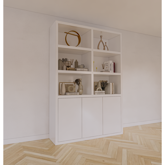 123kast  Vakkenkast Durham - 160x40x230H cm - 3 greeploze push to open deuren - open vakken - strak design - 5cm plank dikte - boekenkast