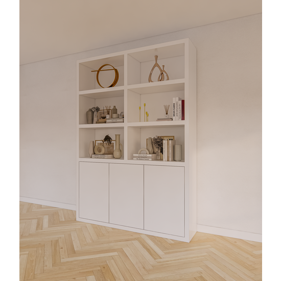 123kast  Vakkenkast Durham - 160x40x230H cm - 3 greeploze push to open deuren - open vakken - strak design - 5cm plank dikte - boekenkast