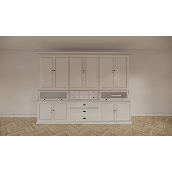 123kast  Buffetkast / Grutterskast Burano - 300x50x230H cm - 2 bolkleppen - dichte deuren in bovenkast - 9 lades