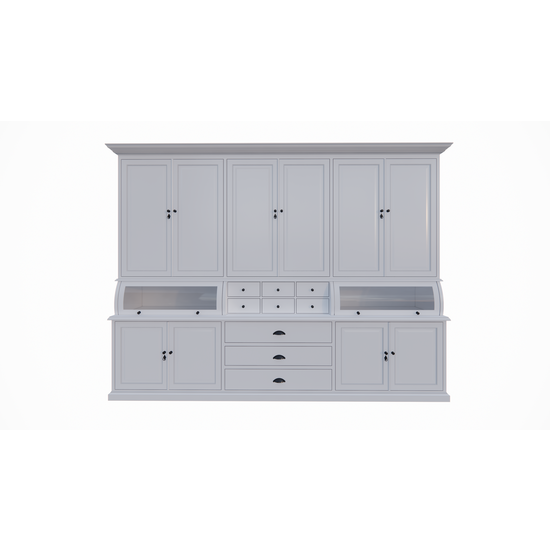 123kast  Buffetkast / Grutterskast Burano - 300x50x230H cm - 2 bolkleppen - dichte deuren in bovenkast - 9 lades