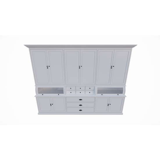 123kast  Buffetkast / Grutterskast Burano - 300x50x230H cm - 2 bolkleppen - dichte deuren in bovenkast - 9 lades