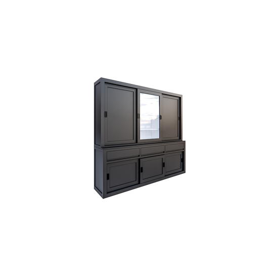 123kast  Buffetkast Yellowstone - 240x50x220H cm - 2 dichte schuifdeuren - 1 virine scheurdeuren -3  greeploze lades - strakke sierlijsten -