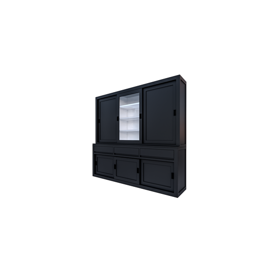 123kast  Buffetkast Yellowstone - 240x50x220H cm - 2 dichte schuifdeuren - 1 virine scheurdeuren -3  greeploze lades - strakke sierlijsten -