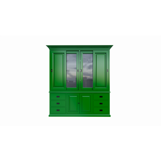123kast  Buffetkast Arizona - 200x50x230H cm - dichte en vitrine schuifdeuren - 6 soft close lades