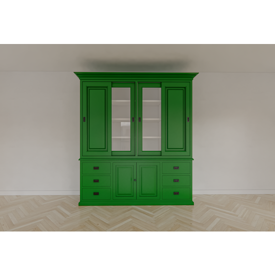123kast  Buffetkast Arizona - 200x50x230H cm - dichte en vitrine schuifdeuren - 6 soft close lades