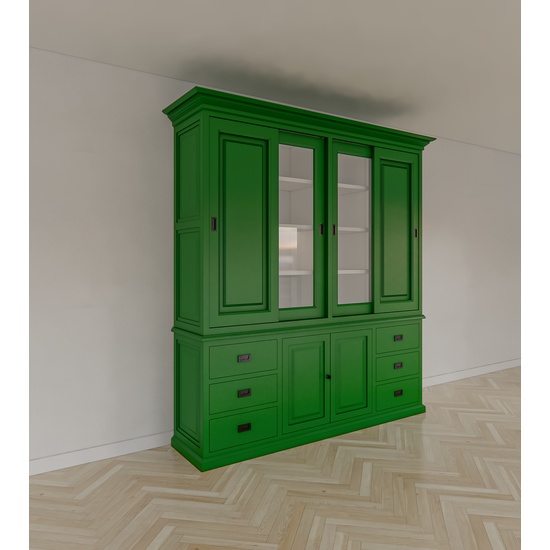 123kast  Buffetkast Arizona - 200x50x230H cm - dichte en vitrine schuifdeuren - 6 soft close lades