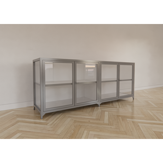 123kast  Dressoir/toonbank Belo - 200x45x80H cm - 4 scharnierdeuren - geheel van glas