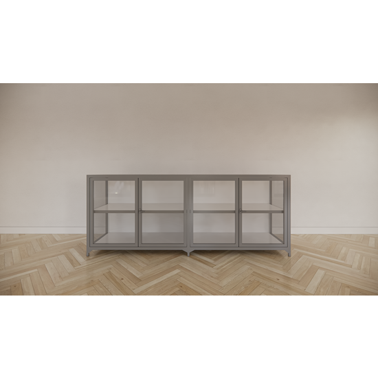 123kast  Dressoir/toonbank Belo - 200x45x80H cm - 4 scharnierdeuren - geheel van glas