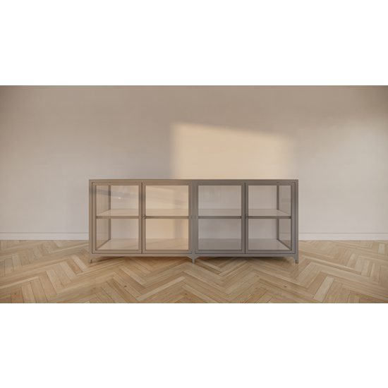 123kast  Dressoir/toonbank Belo - 200x45x80H cm - 4 scharnierdeuren - geheel van glas