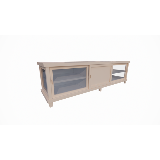123kast  TV dressoir Manaus - 200x50x50H cm - 3 schuifdeuren - deels van glas - op pootjes - strak design