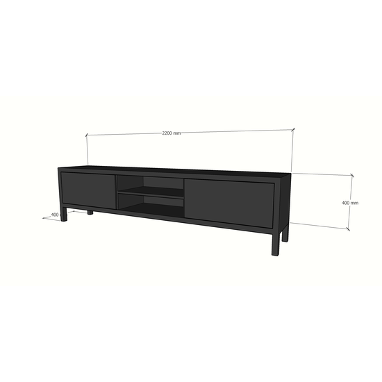 123kast  TV dressoir Tomar - 220x40x40H cm - op pootjes - 2 push to open deuren - 2 open vakken - strak disign