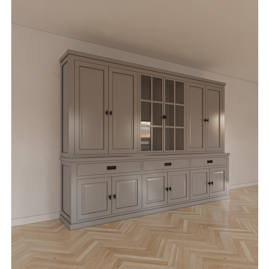 123kast  Buffetkast Aveiro - 300x50x220H cm - vitrinedeuren - 3 soft close lades - 12 scharnierdeuren