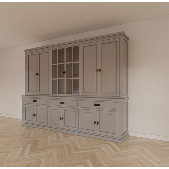 123kast  Buffetkast Aveiro - 300x50x220H cm - vitrinedeuren - 3 soft close lades - 12 scharnierdeuren