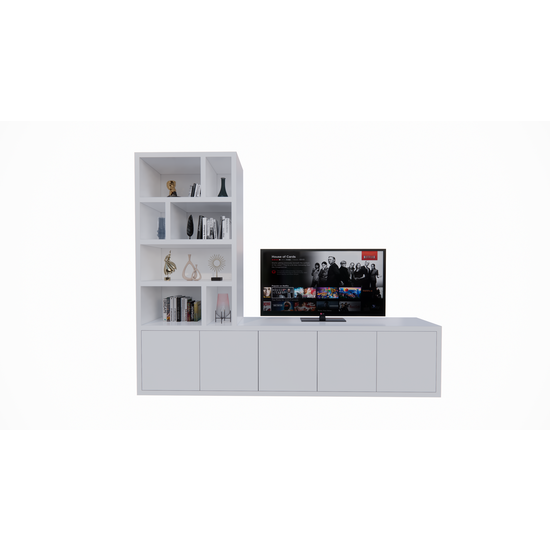 123kast  TV dressoir Lamego - 300x50x240H cm - 5 push to open deuren - vakkenkast