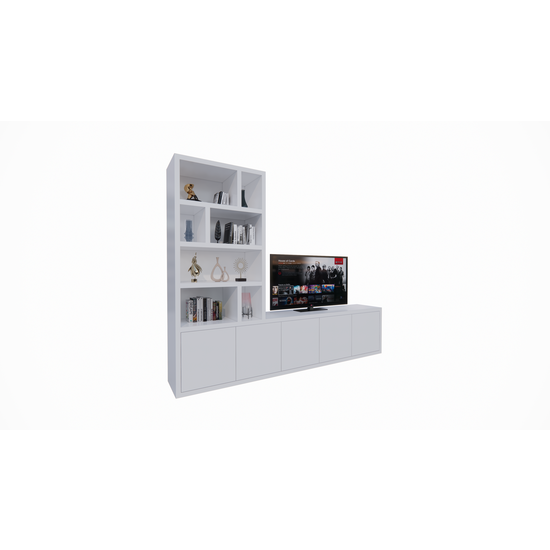 123kast  TV dressoir Lamego - 300x50x240H cm - 5 push to open deuren - vakkenkast