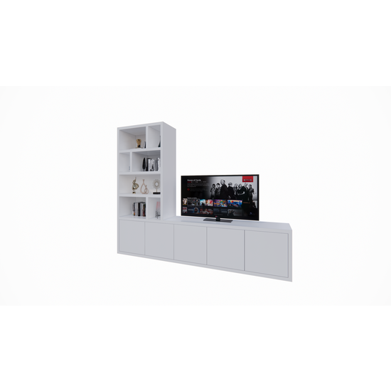 123kast  TV dressoir Lamego - 300x50x240H cm - 5 push to open deuren - vakkenkast