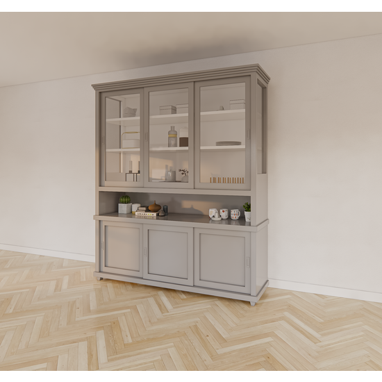 123kast  Buffetkast Tavira - 190x47x220H cm - schuifdeuren - deels van glas - open vak - op pootjes