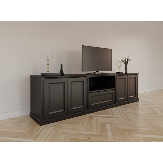 123kast  TV dressoir Amalfi - 220x40x60H cm - 4 greeploze push to open deuren - 1 push to open lade - strak design