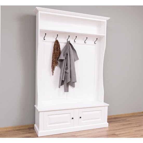 123kast  Garderobekast Mykonos - 130x50x220H cm - kapstok met zitbankje - 2 kast deurtjes