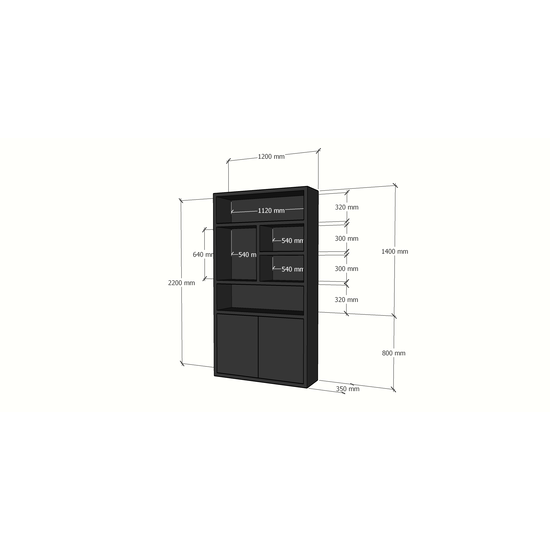123kast  vakkenkast Mendoza 02 - 120x35x220H cm - 2 push to open deuren - 5 open vakken