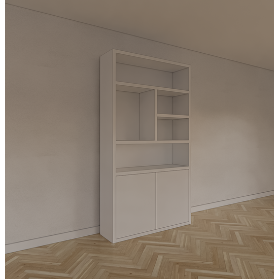 123kast  vakkenkast Mendoza 02 - 120x35x220H cm - 2 push to open deuren - 5 open vakken