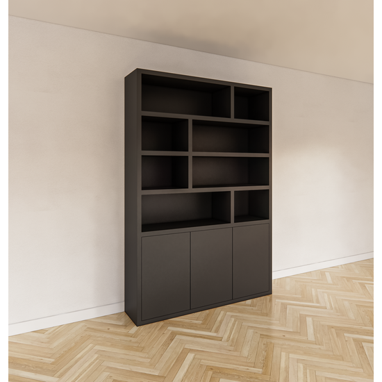123kast  Vakkenkast Mendoza 03 - 150x35x220H cm - 3 push to open deuren - 8 open vakken