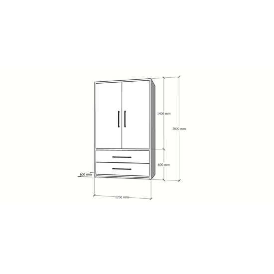 123kast  Kledingkast Zakyntos 02 - 120x60x200H cm - 2 deuren - 2 lades