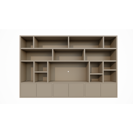 123kast  Tv vakkenkast Osaka - 400x40x255H cm - 15 open vakken - 6 push to open deurtjes - cinewall - tv vak - strak design - demontabel - 5cm plank dikte