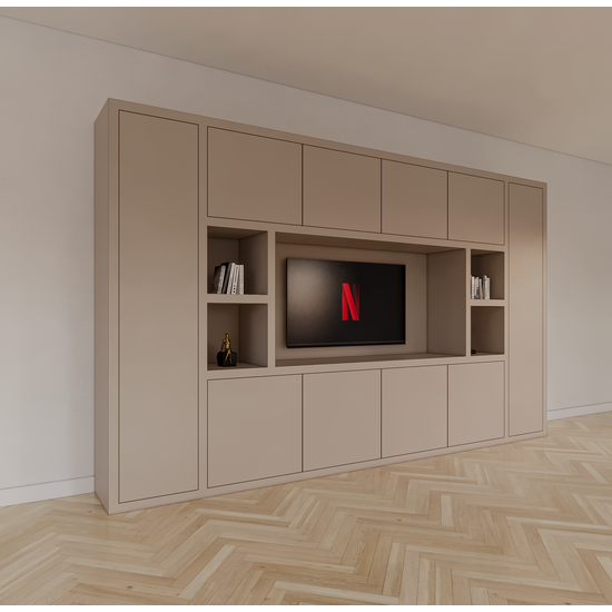 123kast  TV vakkenkast Bali - 350x40x210H cm - 10 push to open deuren - 5 open vakken