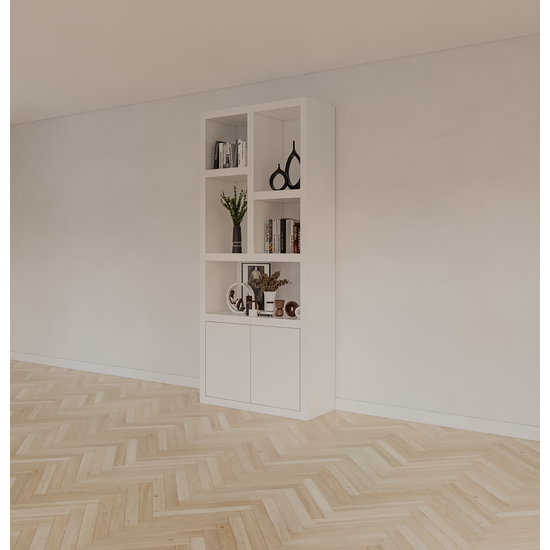 123kast  Vakkenkast Bazel - 100x40x230H cm - 6cm plank dikte - 2 open deurtjes - 5 open vakken