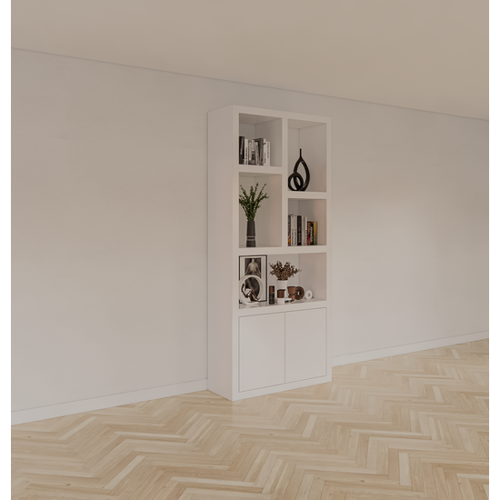 123kast  Vakkenkast Bazel - 100x40x230H cm - 6cm plank dikte - 2 open deurtjes - 5 open vakken