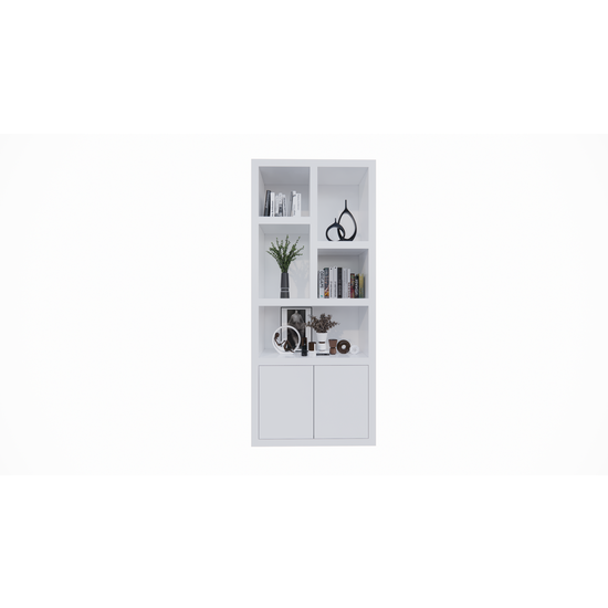 123kast  Vakkenkast Bazel - 100x40x230H cm - 6cm plank dikte - 2 open deurtjes - 5 open vakken