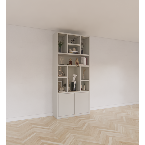 123kast  Vakkenkast Charleroi - 110x35x245H cm - 4cm plank dikte - 10 open vakken - 2 push to open deuren