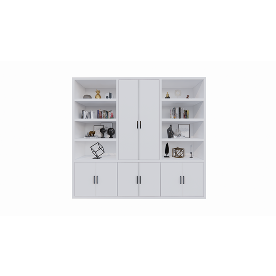 123kast  Boekenkast Kyoto - 275X55X250H cm - 8 deurtjes met greepjes - 8 open vakken