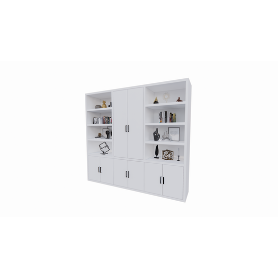 123kast  Boekenkast Kyoto - 275X55X250H cm - 8 deurtjes met greepjes - 8 open vakken