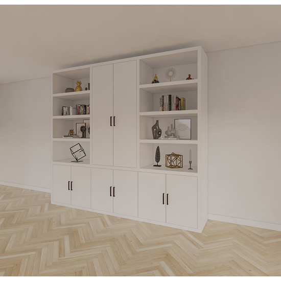 123kast  Boekenkast Kyoto - 275X55X250H cm - 8 deurtjes met greepjes - 8 open vakken