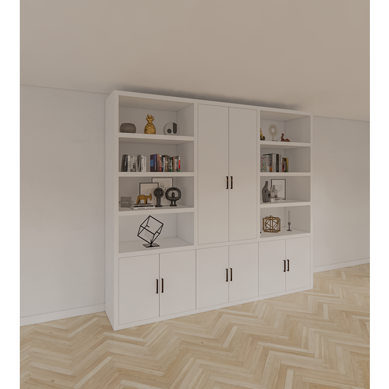 123kast  Boekenkast Kyoto - 275X55X250H cm - 8 deurtjes met greepjes - 8 open vakken