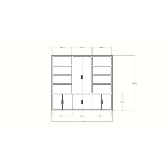 123kast  Boekenkast Kyoto - 275X55X250H cm - 8 deurtjes met greepjes - 8 open vakken