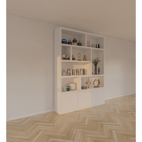 123kast  Vakkenkast Siesta - 180x35x240H cm - 3 push to open deurtjes - 8 open vakken - 5cm plank dikte