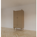 123kast  Kinderkledingkast Denok - 90x60x195H cm - op ronde pootjes - 2 scharnierdeuren - verstelbare planken en hang gedeelte - 1 soft close lade