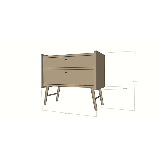 123kast  Dressoir Bowen - 100x55x90H cm - 2 soft close lades - op ronde houten pootjes