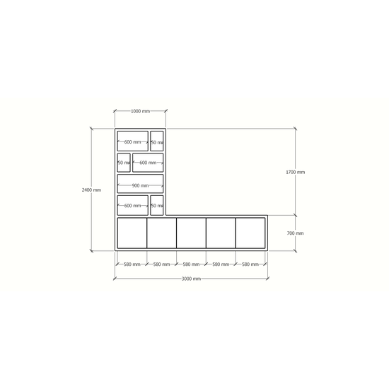 123kast  TV dressoir Lamego - 300x50x240H cm - 5 push to open deuren - vakkenkast