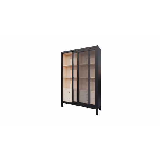 123kast  Buffetkast Hamilton - 135x40x200H cm - glazen deuren - 4 soft close lades - 4 planken - op pootjes