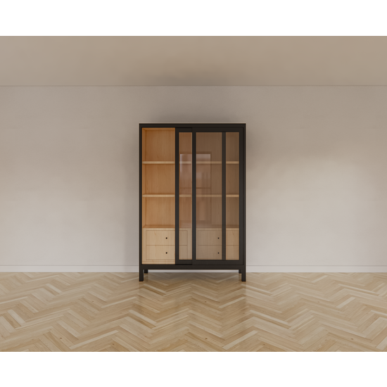 123kast  Buffetkast Hamilton - 135x40x200H cm - glazen deuren - 4 soft close lades - 4 planken - op pootjes