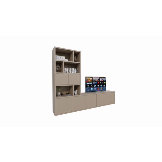 123kast  Tv vakkenkast Frankston - 300x45x235H cm - 7 deurtjes - 6 open vakken - 4cm plank dikte