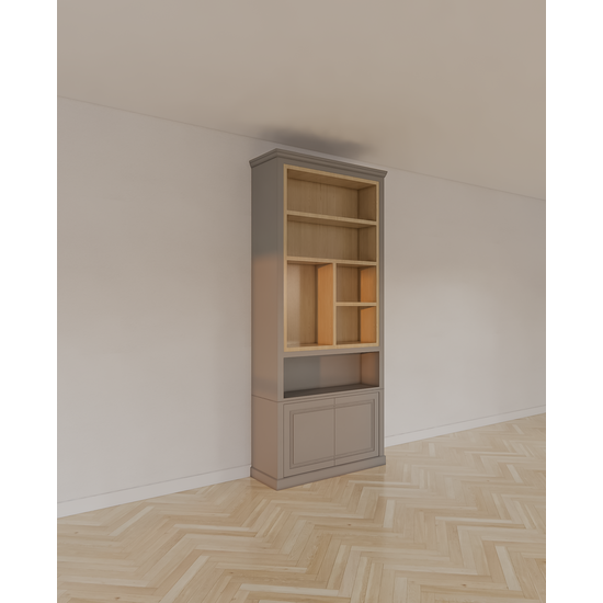 123kast  Vakkenkast Perth - 100x40x240H cm - 6 open vakken - 2 push to open deurtjes - met eiken vakken