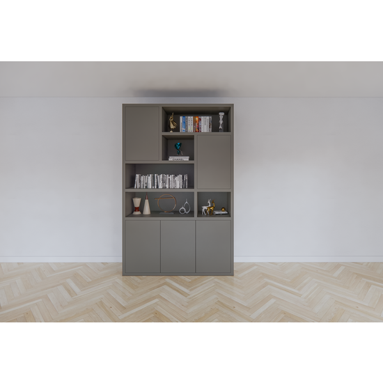 123kast  Vakkenkast Bendigo - 152x45x235H cm - 5 push to open deuren - 5 open vakken - 4cm plank dikte